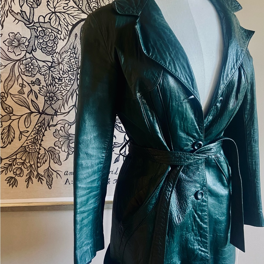 Vintage 70s green leather jacket - Picture 2 of 14